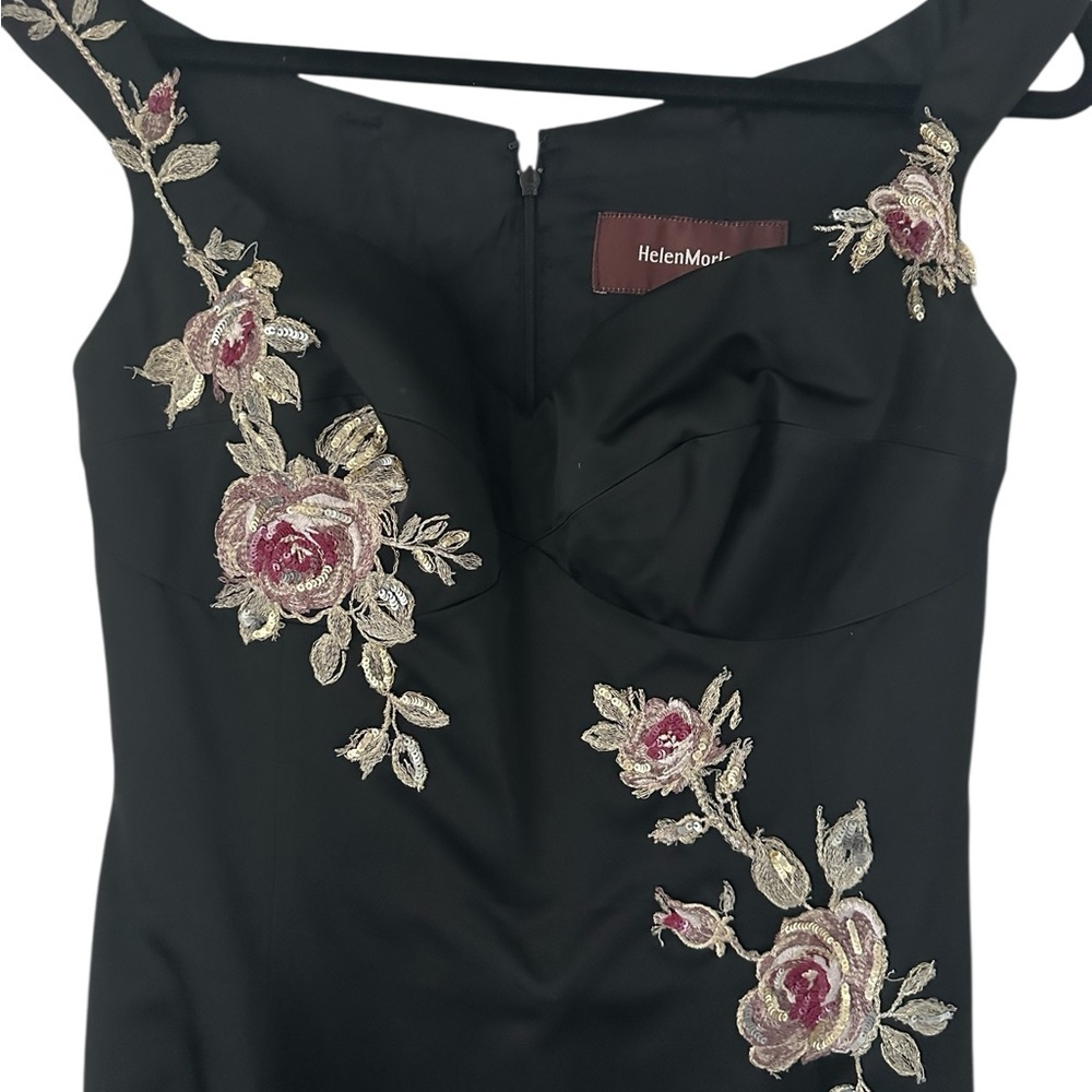 Helen Morley Elegant Black Floral Handcrafted Embroidered Dress Size 10 - Picture 5 of 8
